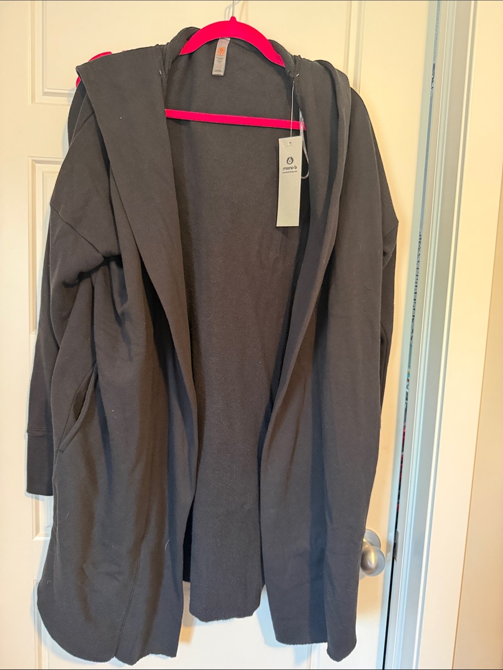 Mono B Black Hooded Open-Front Long Cardigan